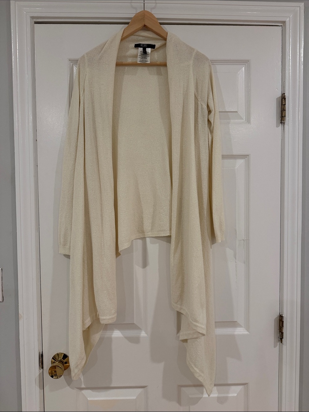BCBG Open-Front Draped Cream Cardigan